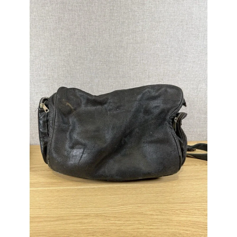 Vintage Unbranded Black Multi-Pocket Utility Crossbody Bag - Heavily Distressed